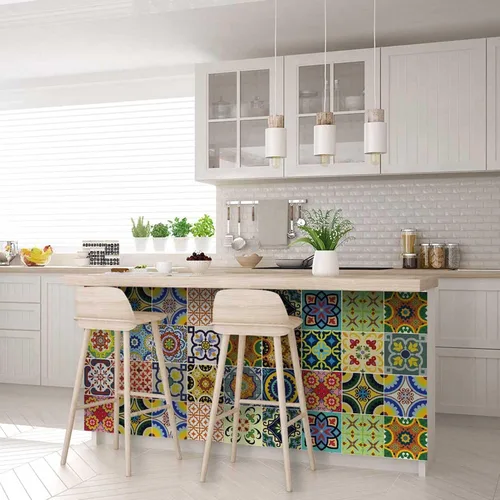 Vista 6 de Juego de 24 calcomanías para azulejos de salpicaduras en muro, azulejos tradicionales de Talavera, calcomanías para azulejos de baño y cocina