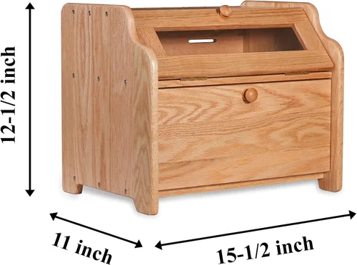 Vista 3 de CONSDAN Panera de madera maciza de roble para encimera de cocina, contenedor de pan de doble capa para almacenamiento de pan, caja de pan de gran