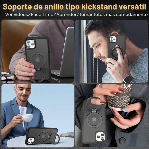 Vista 5 de SKYLMW - Funda compatible con iPhone 11 de 6.1 pulgadas, con soporte magnético invisible tipo anillo, funda translúcida de grado militar, compatible