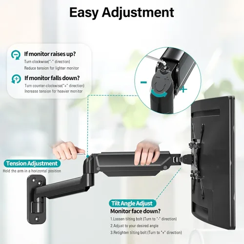 Vista 3 de MOUNT PRO Soporte de pared para monitor para pantallas curvadas planas de 35 pulgadas/26.4 libras, brazo de monitor único de alta resistencia