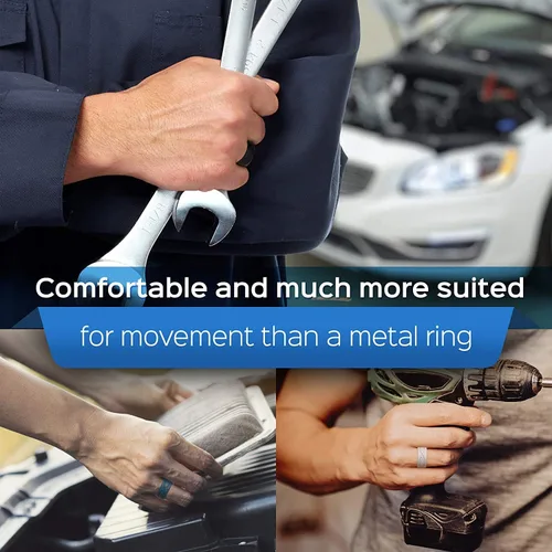 Vista 4 de Rinfit Anillos de silicona para mujeres y hombres, juegos de anillos de boda de silicona para él y ella, anillos de boda de goma de diseño
