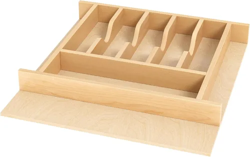Vista 8 de Clikuutory Organizador de cajones de utensilios de madera de abedul natural con 12 compartimentos, bandeja divisora de cubiertos resistente que
