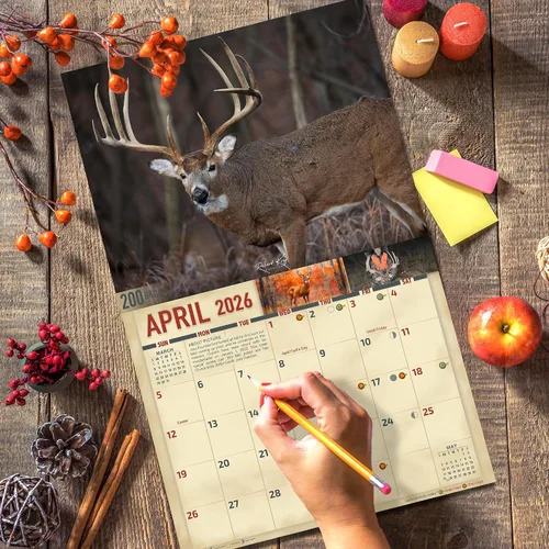 Vista 6 de Calendario de pared de venado cola blanca monstruo 2026, 16 meses, tamaño XL, 14x22, Calendario Big Buck Rack de The KING Company - Calendarios