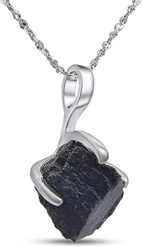Vista 27 de Collar de cadena con colgante de piedra preciosa natural en bruto con oro blanco sobre plata de ley 925, piedra natal delicado regalo solitario