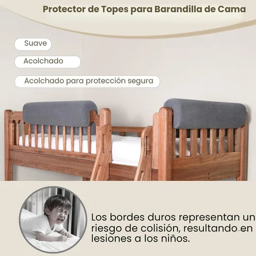 Vista 4 de Protector de parachoques para barandilla de cama para niños, barrera acolchada suave, altura aumentada, fácil de instalar, funda lavable, se adapta