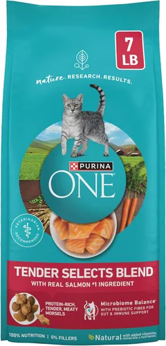 Vista 13 de Purina ONE Alimento seco natural para gatos, Tender Selects mezcla con salmón real, bolsa de 3.5 libras