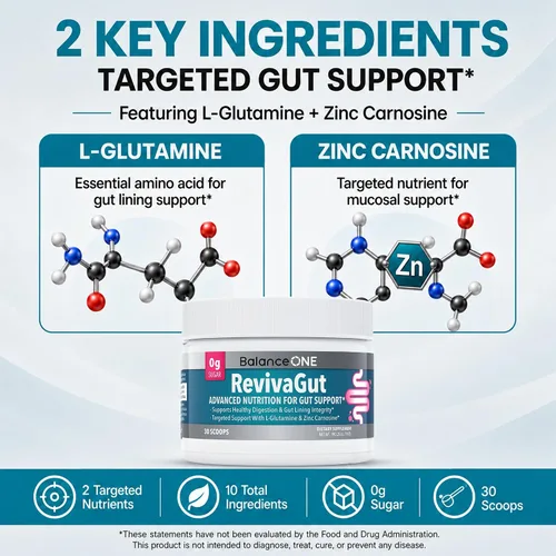 Vista 4 de Balance ONE Carnosina de zinc y polvo de L-glutamina, fórmula de reparación