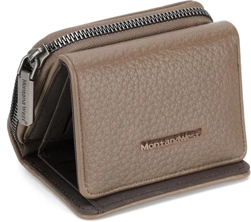 Vista 19 de Montana West Billetera pequeña para mujer, de piel auténtica, triple pliegue, tarjetero Rfid con cremallera y bolsillo para monedas, Un negro, Casual