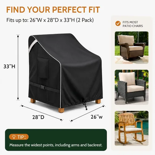 Vista 2 de COSFLY Fundas para sillas de patio al aire libre, impermeables, resistentes a los rayos UV, ajuste ajustable con correas de hebilla, se adapta a