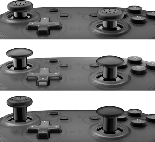Vista 2 de eXtremeRate Black ThumbsGear Interchangeable Ergonomic Thumbsticks for Nintendo Switch Pro Controller - 3 Height Domed and Concave Grips Adjustable