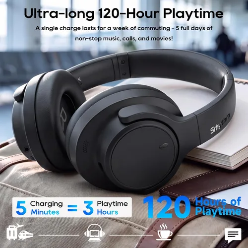 Vista 6 de Srhythm NiceComfort 15 (2nd Gen) Hybrid Noise Cancelling Wireless Headphones,Bluetooth 6.0,with Low Latency,Spatial Audio,ENC,120Hrs
