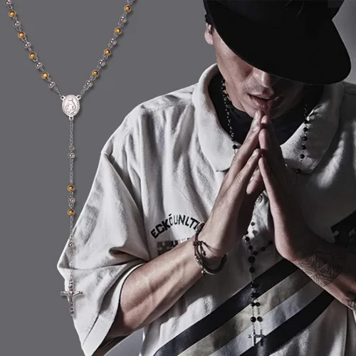 Vista 2 de U7 Catholic Gift Stainless Steel 18K Gold Plated Coin MedalCrucifix CrossVirgin MaryRosary Necklaces for Women Men