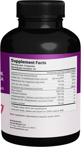 Vista 4 de Myo & D-Chiro Inositol Proporción 40:1 – 120 Cápsulas Suplemento de inositol Myo para mujeres con vitamina D, Ashwagandha, Folato y Zinc