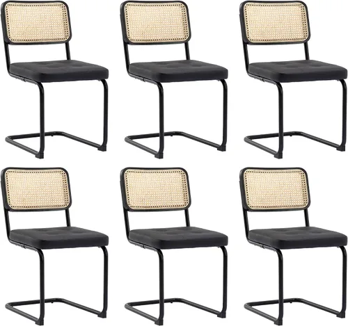 Vista 12 de KCC Juego de 2 sillas de comedor modernas de mediados de siglo, ratán de piel sintética, sillas auxiliares de comedor de cocina con patas de metal