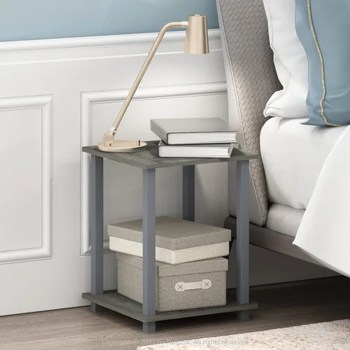 Vista 7 de Furinno Jaya - Soporte de entretenimiento grande para TV de hasta 55 pulgadas, roble francés gris/negro, juego de 2 mesas auxiliares, roble francés