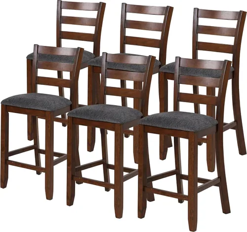Vista 10 de NAFORT Juego de 2 taburetes de bar de altura de mostrador, sillas de comedor altas de madera maciza de 25.5 pulgadas con cojín, taburetes