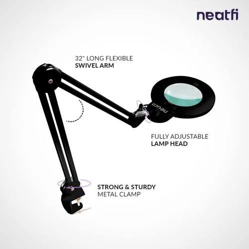 Vista 6 de Neatfi XL lupa LED bifocal, lente acrílica de 7 pulgadas, aumento 5D/20D, manos libres, luz regulable, 168 LEDs SMD, brazo ajustable