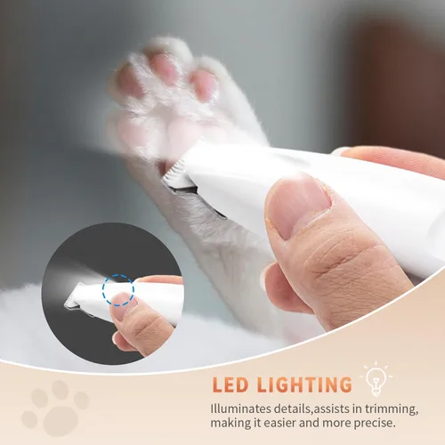 Vista 4 de Cortadora de precisión para mascotas, recortadora de patas de perro con luz LED, bajo ruido, impermeable IP68, motor de doble velocidad, apto