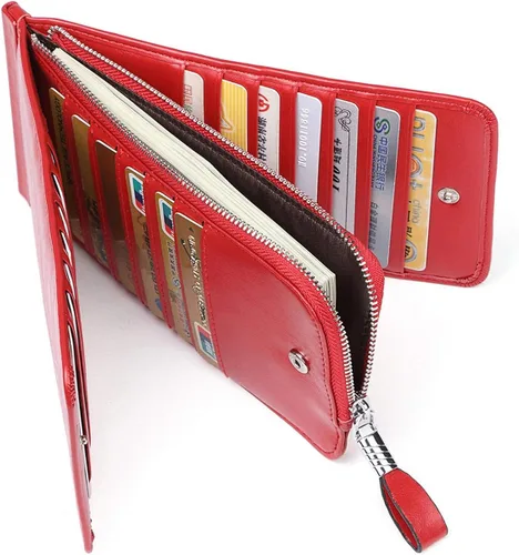 Vista 4 de Huztencor cartera de cuero con bolsillo para tarjeta de crédito bloqueo RFID, billetera, funda para tarjetas para mujer