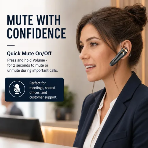 Vista 6 de Auriculares Bluetooth con micrófono, oreja única, conversación 40H Dorado