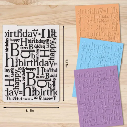 Vista 2 de Carpetas en relieve de plástico de feliz cumpleaños para hacer tarjetas, palabras, fondo, álbum de recortes, plantilla de plástico, álbum de fotos