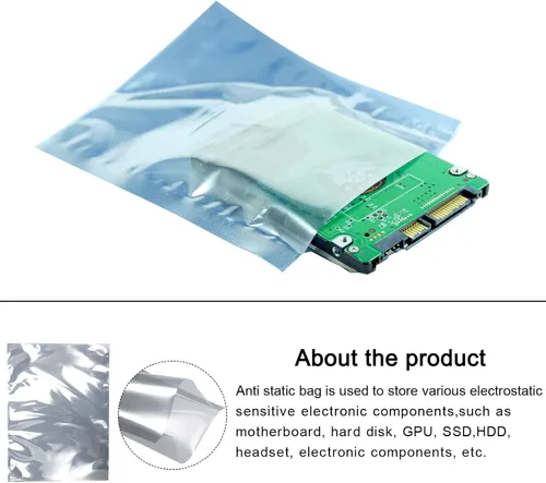 Vista 3 de Bolsas antiestáticas de protección ESD reutilizables, [para dispositivo electrónico GPU disco duro SSD HDD placa madre] - 13 x 18 pulgadas/10
