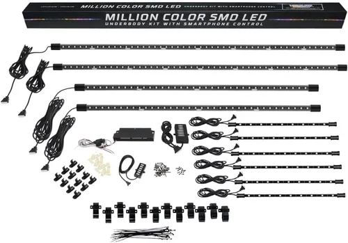 Vista 9 de LEDGlow 4 piezas Bluetooth Millones de colores LED Underbody Underbody Underbody Underglow y 6 piezas Interior Footwell Accent Kit de iluminación