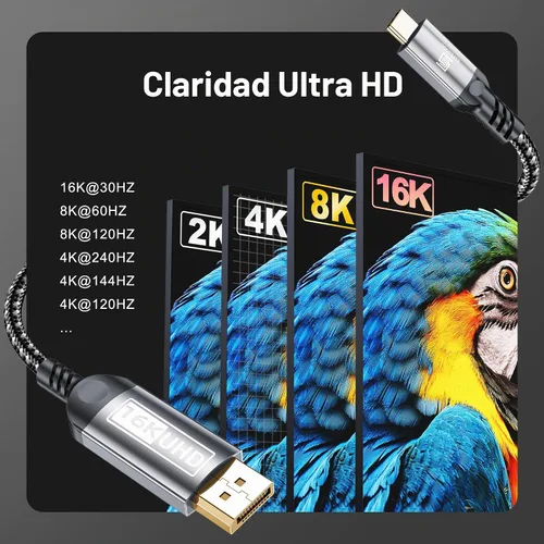 Vista 5 de Cable USB-C a DisplayPort de 3.3 pies (16 K a 60 Hz 8K a 120 Hz), cable USB C a DP 2.1 de 80 Gbps Thunderbolt 3/4/5 compatible con MacBook Pro/Air