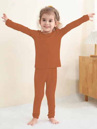 Vista 20 de GUISBY Conjunto de pijama de rayón de bambú para niños y niñas, ajuste cómodo, para uso diario, conjunto de pijama de 2 piezas