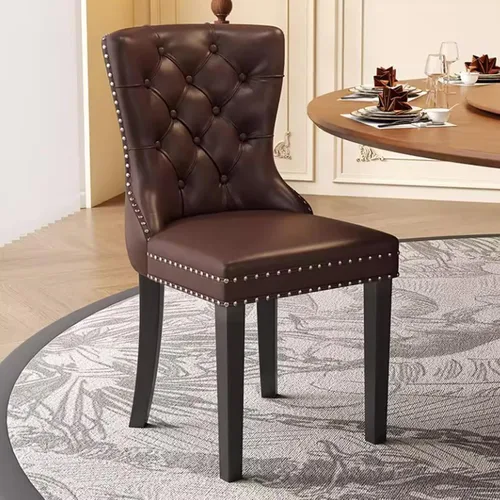 Vista 12 de Juego de sillas de comedor, sillas de comedor tapizadas de cuero, cómodas sillas de cocina, silla de vestíbulo con patas de madera resistentes