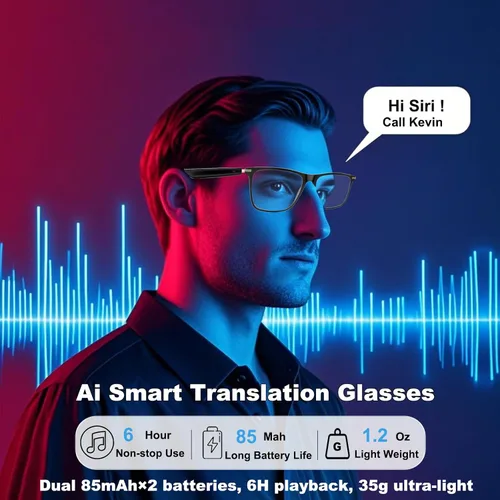 Vista 4 de Ai Gafas Inteligentes Bluetooth 5.4 con Traducción para Hombres y Mujeres 160+ Idiomas Lente que Cambia de Color Asistente Chat GPT Aplicación