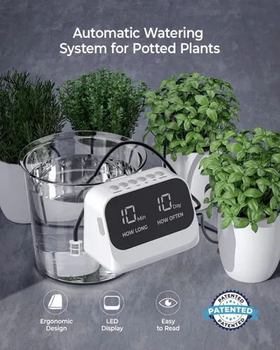Vista 2 de Sistema de riego automático para plantas en maceta, agua de plantas, kit de riego por goteo de bricolaje con temporizador inteligente, pantalla LED