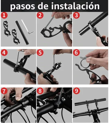 Vista 7 de XNX Extensión extensora de manillar doble de bicicleta de aleación de aluminio, accesorios de soporte de bicicleta súper largo, para soportes
