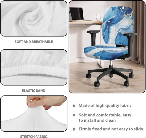 Vista 5 de Funda para silla de oficina de mármol azul, funda para silla de escritorio, sin brazos, fundas para sillas de computadora, 2 piezas, tela elástica