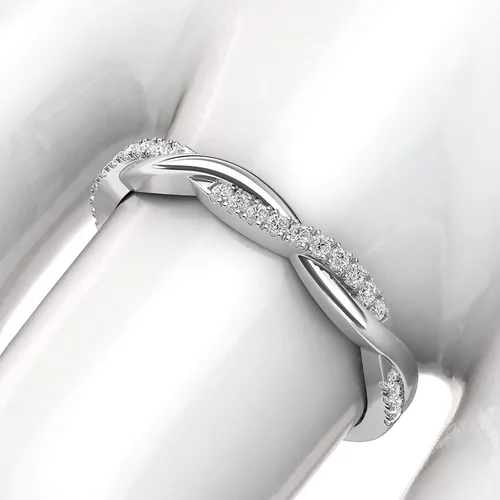 Vista 5 de Anillo de oro blanco de 14 quilates de 0.098 in con diseño de vid torcida pequeña de diamantes de imitación, anillo de boda a juego
