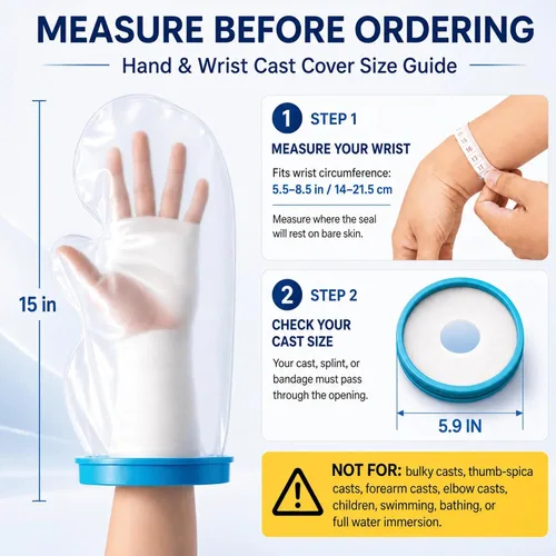Vista 6 de UpGoing Fundas Impermeables para Yeso de Mano para Ducha y Baño, Protector de Muñeca Hermético Reutilizable para Adultos, Bolsa de Manga de Vendaje