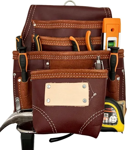 Vista 3 de Bolsa de herramientas de cuero para construcción – Bolsas de herramientas para carpinteros, electricistas, paneles de yeso y enmarcar – Bolsa