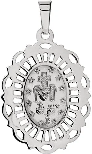 Vista 3 de Oval de oro blanco de 14K Filigrana medalla Milagrosa