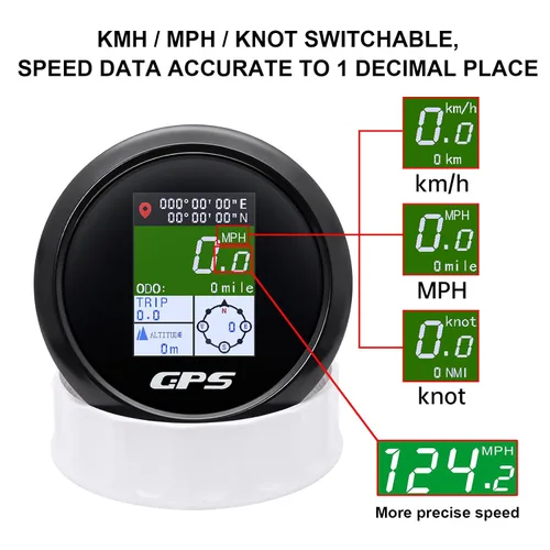 Vista 3 de Velómetro GPS MAIMEIMI 85mm 3-3/8" Digital para Barco, Velómetro GPS, Velómetro Impermeable, MPH, Nudos y Km/h Ajustable para Auto, Marino, Camión
