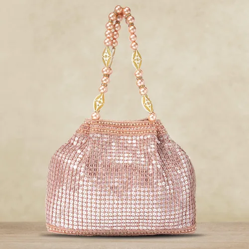 Vista 2 de Aheli Bolsos indios Potli para mujer bolso de noche embrague étnico novia monedero con cordón