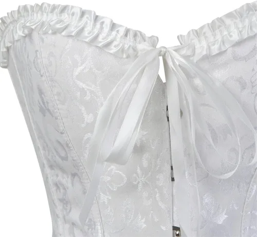Vista 4 de Corsé de talla extragrande para mujer con ribete plisado floral y ceñidor de cintura