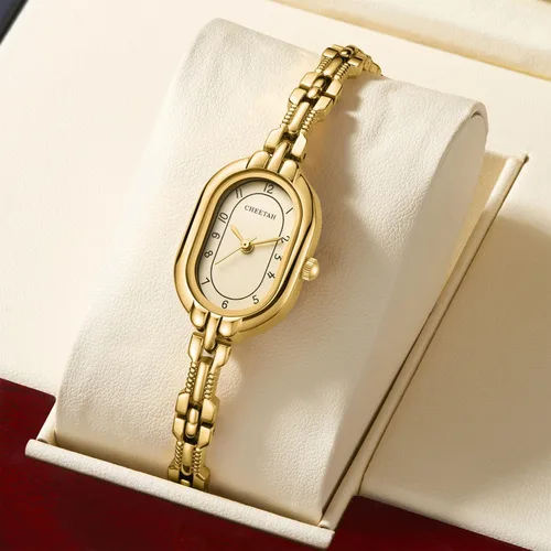 Vista 8 de CHEETAH Reloj de pulsera de oro para mujer, pulsera vintage pequeña, esfera numérica fácil de leer, resistente al agua