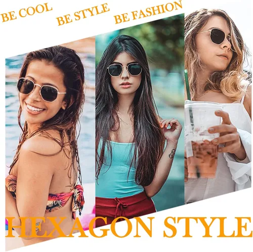 Vista 4 de HJSTES Square Polarized Sunglasses Womens Men Trendy Hexagon Frame Sun Glasses UV400 Protection
