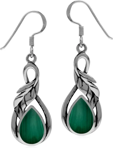 Vista 7 de Silvershake Pendientes de gancho colgantes de plata de ley 925 con incrustaciones de piedras de cabujón genuinas o creadas, joyería para mujer