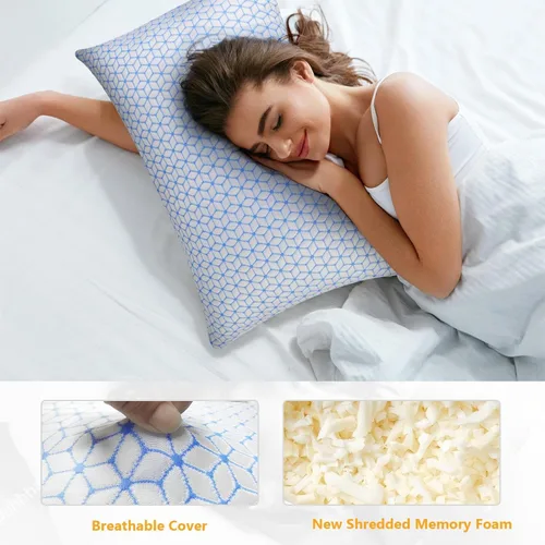 Vista 2 de Love Attitude Almohada de cama tamaño King, 1 unidad, almohada de espuma viscoelástica triturada ajustable, almohada refrescante suave y de apoyo