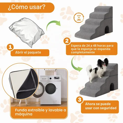 Vista 8 de Ahpmeoa Escaleras para perros para cama de 23 pulgadas de alto, escalones Gris