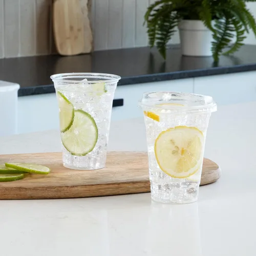 Vista 8 de Prestee 100 tazas de café helado desechables transparentes con tapas, 16 onzas, vasos de plástico con tapas sin pajilla, taza duradera