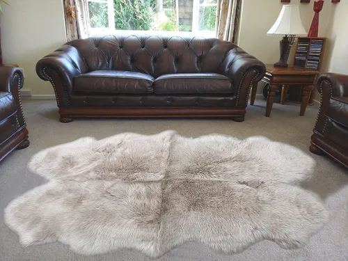 Vista 9 de HUAHOO Alfombra de piel de oveja genuina prémium Negra Real de Australia Piel de oveja natural de lujo, alfombra esponjosa de lana de cordero
