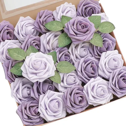 Vista 43 de Floroom Flores artificiales, 25 piezas de rosas falsas de espuma dorada antigua de aspecto real con tallos para ramos de boda DIY, centros de mesa