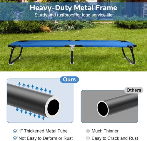Vista 5 de Tangkula Catre plegable para campamento, cama portátil para acampar con marco de acero, catre portátil militar elevado para viajes adultos y niños